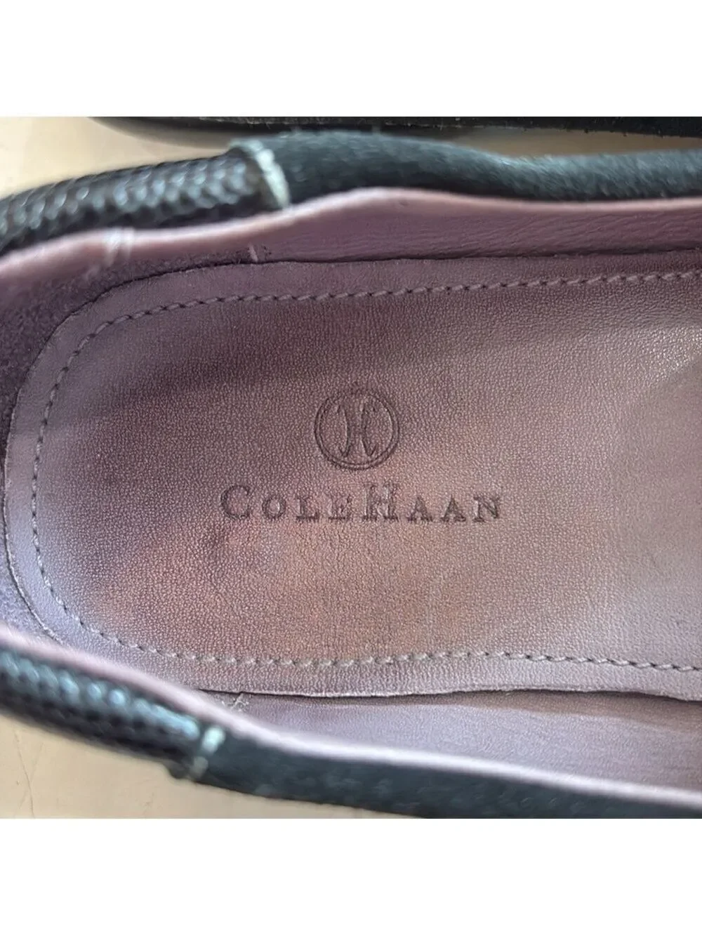 Cole Haan Size 10B black suede and textured leather loafers. Classic academia